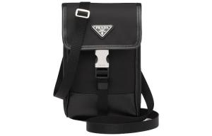 PRADA Сумка через плечо из сафьяновой кожи и переработанного нейлона с карманом для телефона унисекс черная