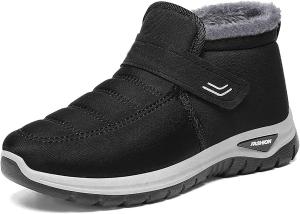 Зимние водонепроницаемые утепленные ботинки Forevercan унисекс с меховой подкладкой, легкие, противоскользящие, для прогулок на улице, с застежкой-липучкой, Black-women 10 Women11 Men