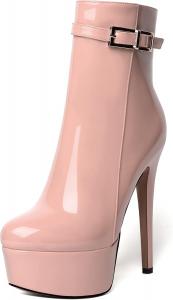 Женские ботильоны WAYDERNS для свиданий с молнией, с круглым носком, модные, лакированные, на платформе, шпилька, высокий каблук 15 см, Pink