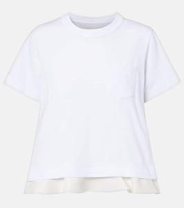 Футболка из твила и хлопка Sacai, White