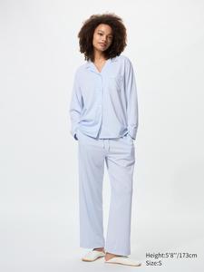 Хлопковая пижама AIRism с длинным рукавом Uniqlo, 60 light blue