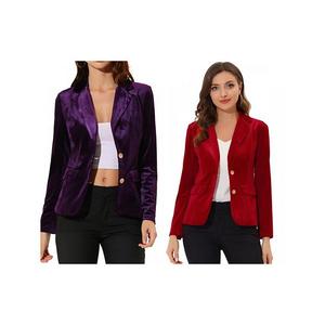 2 упаковки женский блейзер с бархатным воротником и застежкой на пуговицы Allegra K, Purple Red