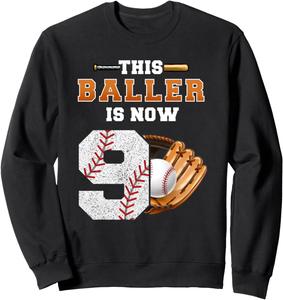 Этот баскетболист теперь 9 лет! Детская бейсбольная толстовка для мальчиков на 9-й день рождения Birthday Baseball Player Theme Bday Party Gifts, черный