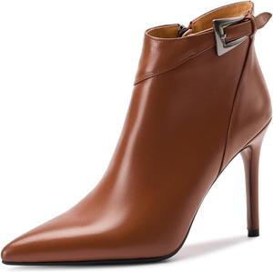 Женские ботильоны TinaCus с пряжкой на щиколотке, из натуральной кожи, ручной работы, с острым носком, на высоком каблуке-стилетто, с молнией, Brown