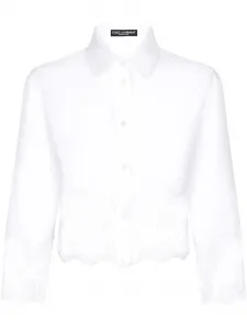 Укороченная поплиновая рубашка с кружевом DOLCE & GABBANA, белый