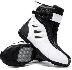Мужские и женские мотоциклетные ботинки DZBAJRQM- дышащие, мотоциклетные боевые ботинки, уличная модная обувь для езды, поддержка щиколотки, противоскользящая подошва, белый/черный