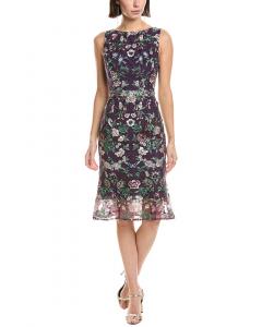 Платье миди из тюля Marchesa Notte с вышивкой Marchesa Notte, синий