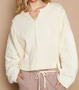 Топ свободного кроя с круглым вырезом и длинными рукавами, кремового цвета Pol