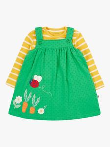 Комплект платья-передника из органического хлопка baby selma и боди Frugi, зеленый/разноцветный