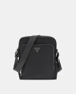 Мужская сумка через плечо с металлическим логотипом и передним карманом Guess, черный