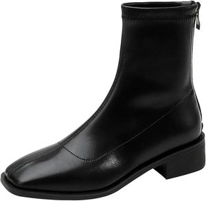 Женские короткие теплые плюшевые ботильоны Yiozoi с молнией, формальный квадратный носок, весна/зима, кожаные танцевальные ботинки, Black