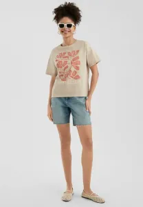 Футболка с принтом mit überschnittener schulter Qs, Beige