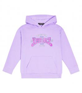 Толстовка с капюшоном из хлопкового джерси с логотипом Versace Kids, Lilla+Fuxia
