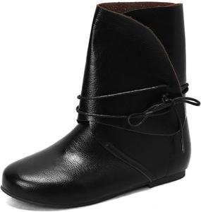 Женские ботильоны из искусственной кожи с круглым носком, модные, комфортные, на шнуровке, классические винтажные, с широким голенищем, с нескользящей подошвой, на низком каблуке, ретро-стиль, для офиса, работы, свиданий и свадьбы NXNBHSL, Black