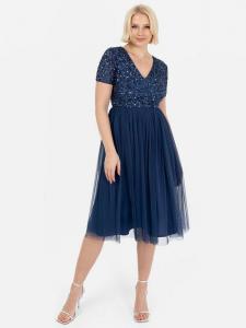 Миди-платье с v-образным вырезом и блестками Maya Deluxe, цвет French Navy