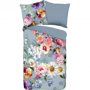 Двустороннее постельное белье Descanso «Novara», хлопок, сатин, 135х200, окантовка, молния, двусторонняя, цветы, натуральный, серый