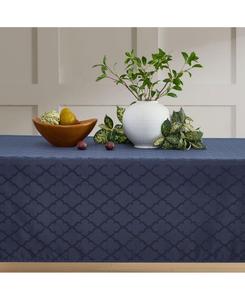 Скатерть Modena из жаккардовой ткани для прямоугольного стола, обладает повышенной водостойкостью, устойчивостью к выцветанию, складкам и пятнам, геометрическим решетчатым узором HLCme, Navy