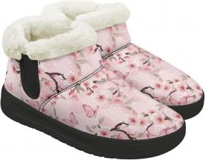 Женские зимние ботинки на снег, женские теплые ботильоны с мягким искусственным мехом внутри, обувь с мягкой подошвой с эффектом памяти, на шнуровке, размеры 4.5-12 Chririnla, Pink Floral Butterfly