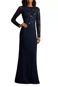 Платье из крепа с вышивкой от Forena Tadashi Shoji, синий