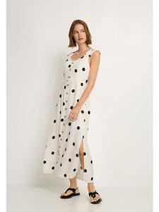 Платье макси в бежевый и черный горошек LASCANA