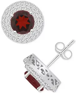 Серьги-Гвоздики с родолитовым гранатом (3-1/3 карата tw) и белым топазом (3/4 карата tw) из стерлингового серебра (также с цитрином, перидотом, голубым топазом и аметистом) Macy'S, garnet