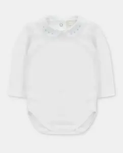 Боди для малыша из белого интерлока с воротником «солдатик» вышитым голубым Martín Aranda