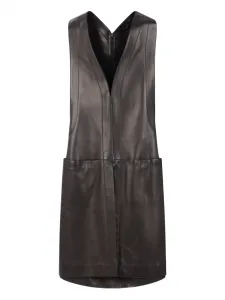 Кожаное мини-платье с V-образным вырезом Alaïa, черный