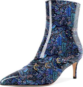 Женские ботильоны на невысоком каблуке с пряжкой, заостренным носком, для офиса, стильные и удобные, каблук 2,5 дюйма Younton, Patent Flower Blue