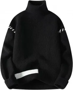 Мужской свитер с высоким воротником — свободный крой, пэчворк