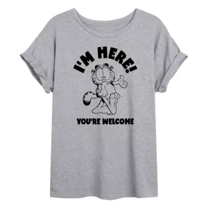 Футболка размера «Оверсайз» с надписью «Гарфилд, я здесь, пожалуйста» для юниоров Licensed Character, серый