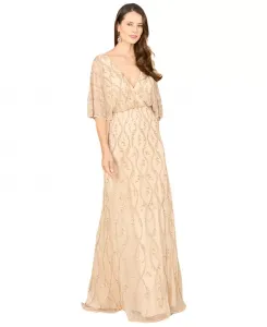 Женское платье-накидка с рукавами-накидкой, расшитое бисером Lara, коричневый/бежевый