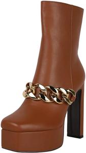 Женские ботильоны miss left с квадратным носком, цепочкой, массивным высоким каблуком, платформой, боковой молнией, классические, для работы и вечеринок, короткие, размер 4-16 US, Sienna