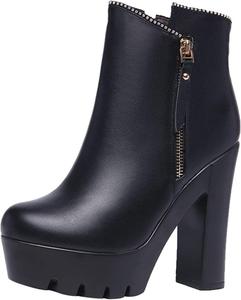 Женские высокие ботинки Yiozoi на осень и зиму, высокие каблуки 13 см, кожаные, с боковой молнией, повседневные ботинки, Black