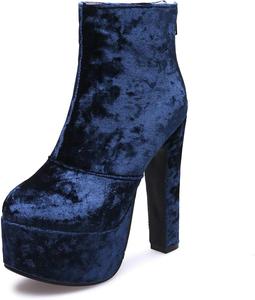 Женская мода LYYSKY Супервысокие босоножки на платформе, замшевые ботильоны с круглым носком и задней молнией, Blue