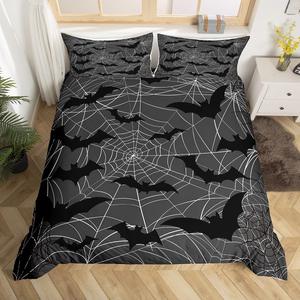 Erosebridal Комплект постельного белья Halloween с готическими летучими мышами и паутиной для детей, Black