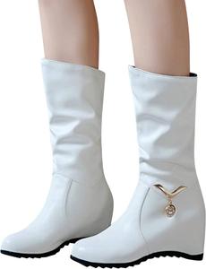 Женские ботильоны на платформе ZBYY, модные скрытые массивные туфли с ремешком на щиколотке, противоскользящие с круглым носком, мешковатые со сборкой, широкие зимние сапоги средней длины, 7.5 White
