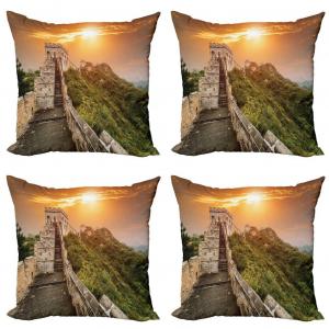 ABAKUHAUS Китай, комплект чехлов для подушек (4 предмета), Heritage Bricks, современная двусторонняя цифровая печать, 45 x 45 см, оранжево-зеленый