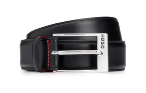 Ремень кожаный мужской с пряжкой-шпилькой, черный, ширина 3,5 см HUGO BOSS