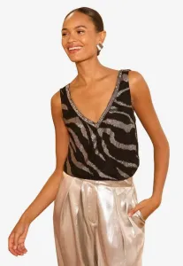 Топ с v-образным вырезом стандартного кроя Love & Roses, Black/Silver Zebra