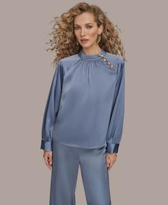 Женская блузка с длинными рукавами и воротником-стойкой, с принтом Donna Karan New York, Tempest