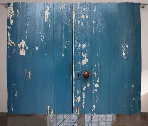 Штора ABAKUHAUS в деревенском стиле, состаренная деревянная дверь, универсальная ленточная штора для гостиной с петлями и крючками, 280 x 225 см, цвет морской волны и бежевый Abakuhaus