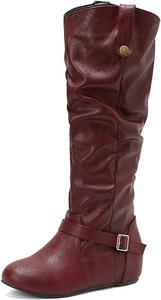 Женские ботинки средней длины с плоской подошвой, низкий клин, стиль Ренессанс, удобные повседневные ботинки, зимние ботинки на пуговицах Generic, Wine