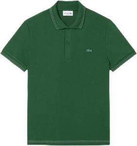 Мужская рубашка-поло LACOSTE с вышитыми нитками в тон, зеленый