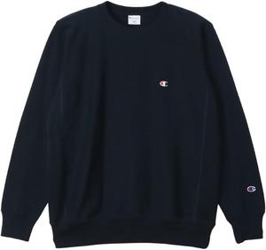 Мужская толстовка Champion C3-Y031, с длинным рукавом, 100% хлопок, 283 г, свободный крой, флисовая подкладка, вышитый логотип One-Point, круглый вырез с обратным плетением (R), темно-синий