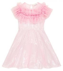 Платье с пайетками и оборками Monnalisa, розовый