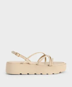 Асимметричные сандалии на платформе с ремешками Charles & Keith, цвет Taupe