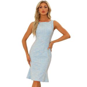 Твидовое платье для женщин, летнее элегантное облегающее платье в клетку без рукавов ALLEGRA K, синий