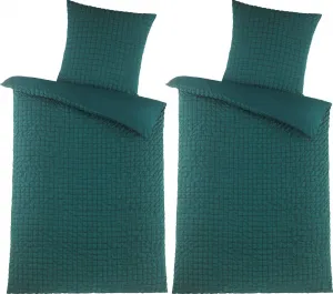 Комплект постельного белья из сирсакера 135x200 см, пододеяльник из микрофибры в полоску и клетку, зеленый, 4 предмета Visaggio