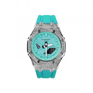 Часы Casio G-Shock Analog-Digital 2100 Series, арт. GA-2100-1A, синий/серебро/стразы