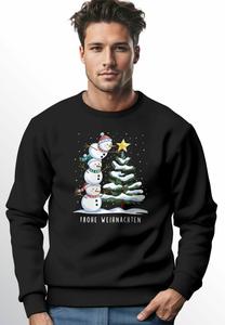 Толстовка MoonWorks FROHE WEIHNACHTEN SCHNEEMANN DESIGN SCHRIFT RUNDHALS, Schwarz/Anthracite
